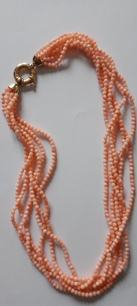 贴颈项链 - 18K包金 黄金 - 珊瑚 #1.1