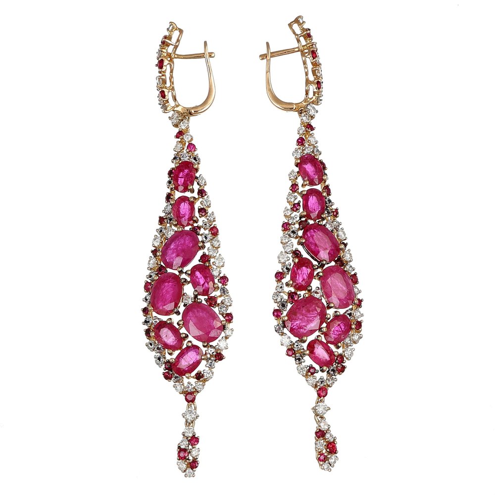 Other brand - Earrings - 18 kt. Yellow gold -  2.50ct. tw. Diamond  (Natural) - Ruby - House #1.1