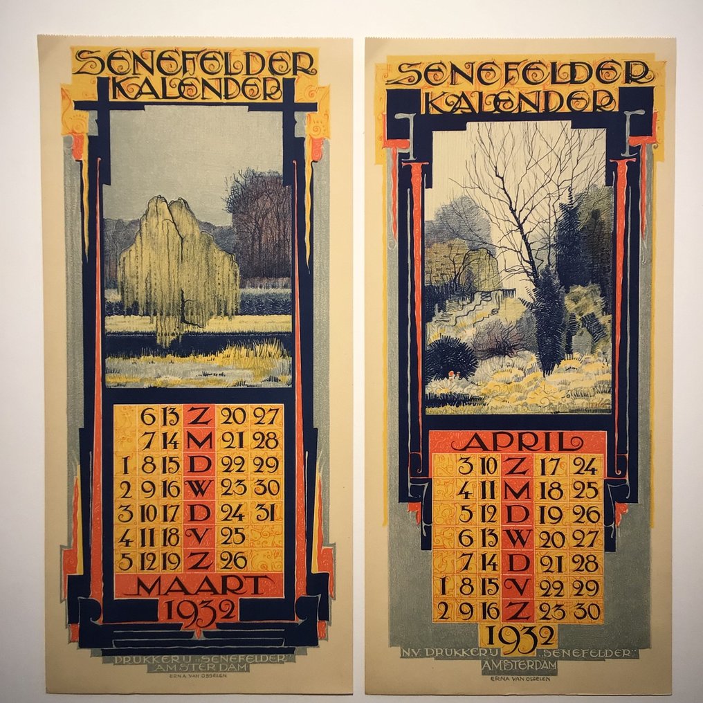 Erna van Osselen Senefelder calendar 1932 12 leaves Catawiki