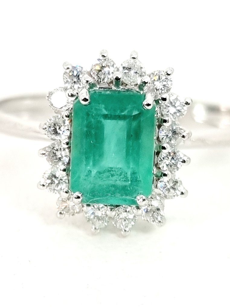 Ring - 18 karaat Witgoud Smaragd - Diamant #1.2