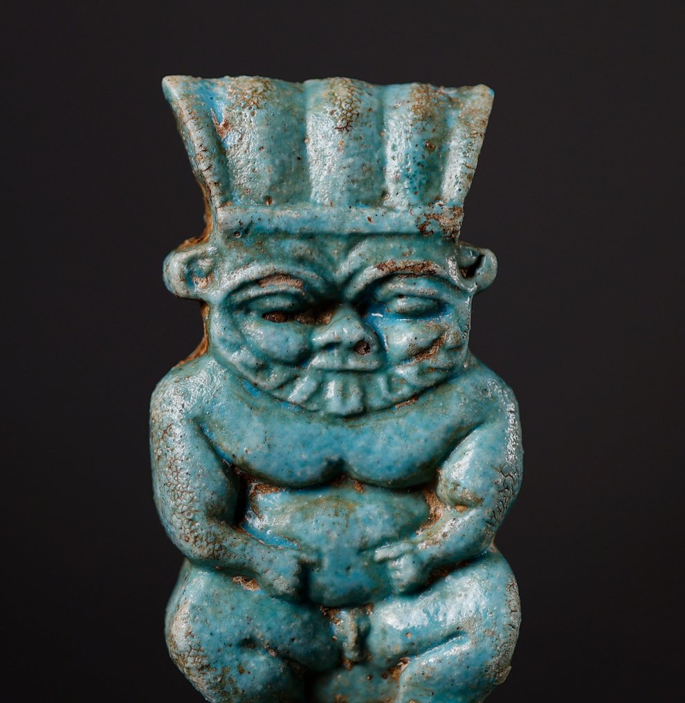 Oud-Egyptisch Faience God Bes-amulet - 7.5 cm #1.1