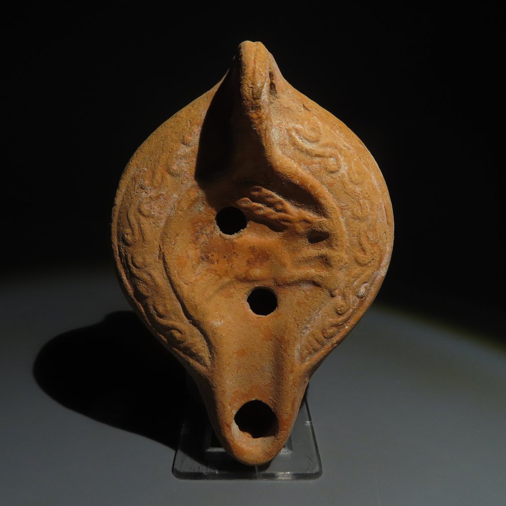 Romain tardif / protobyzantine Terre cuite Lampe à huile. IVe-VIe siècle après JC. 12,3 cm de longueur. #1.1