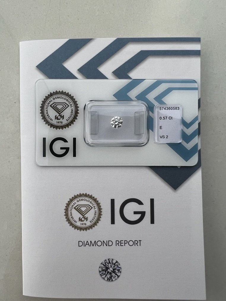 1 pcs Diamant  (Natuurlijk)  - 0.57 ct - Rond - E - VS2 - International Gemological Institute (IGI) #1.1