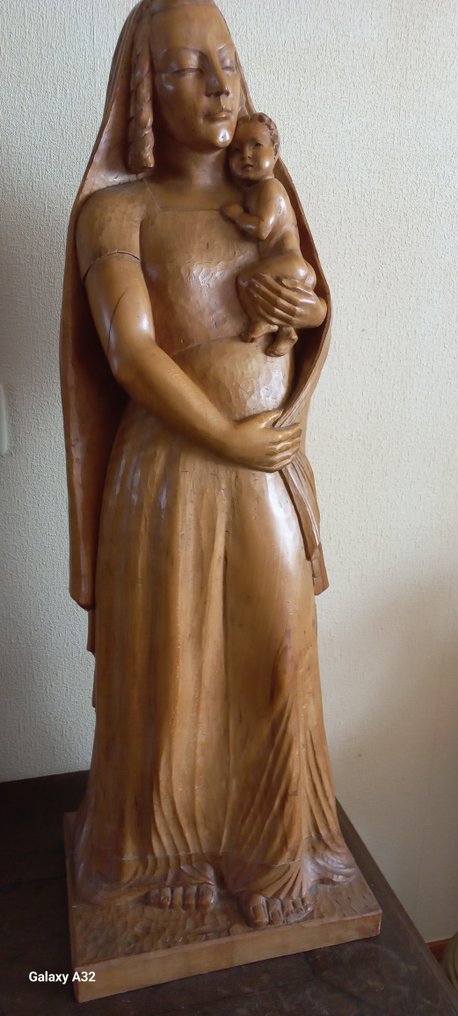 Harry van den Thillart ( Den Bosch 1915 -2009 ) - Skulptur, Madonna met Kind - 95 cm - Tre - 1946 #2.1