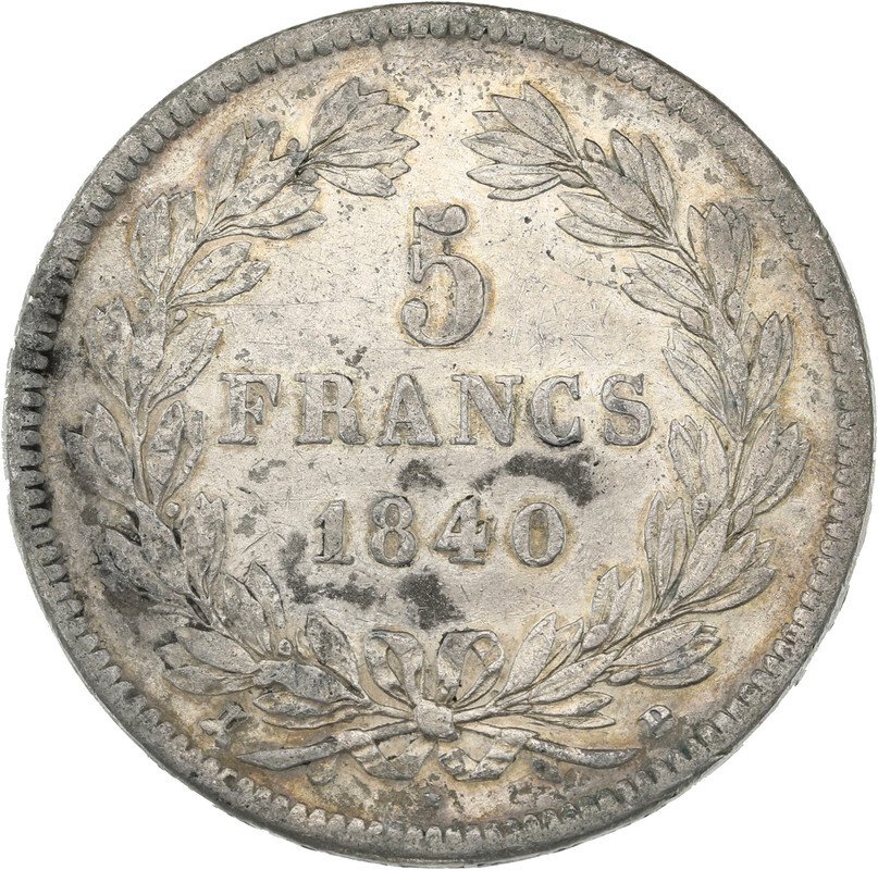 França. Luís Filipe I (1830-1848). 5 Francs 1840-D, Lyon #1.1