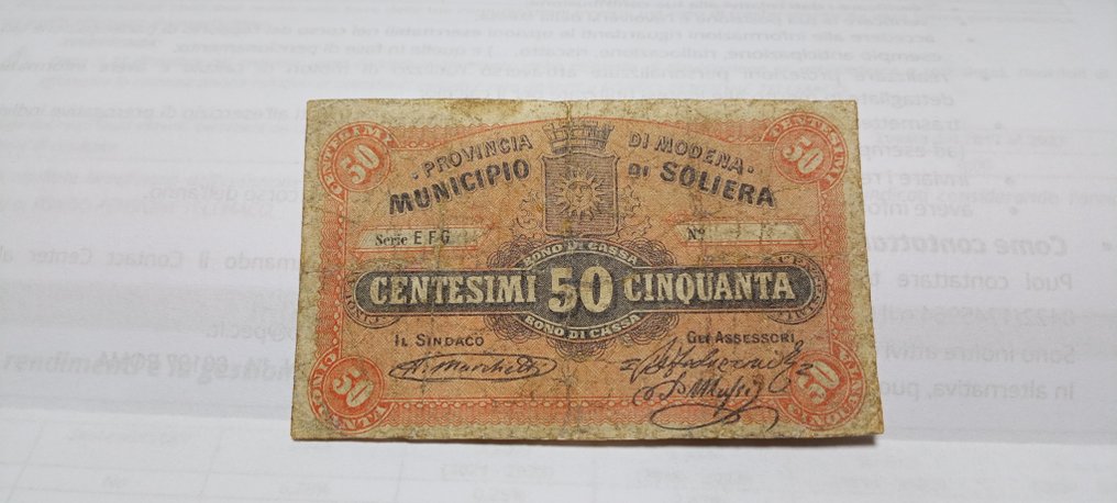 Ιταλία. - 50 centesimi Lire 1873 Soliera (Modena) - Gav. Boa. 06.0810.1 #1.1