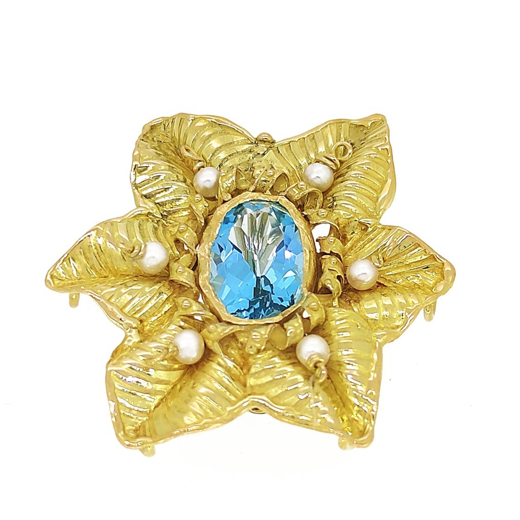 Brooch - 18 kt. Yellow gold Pearl - Topaz #1.1