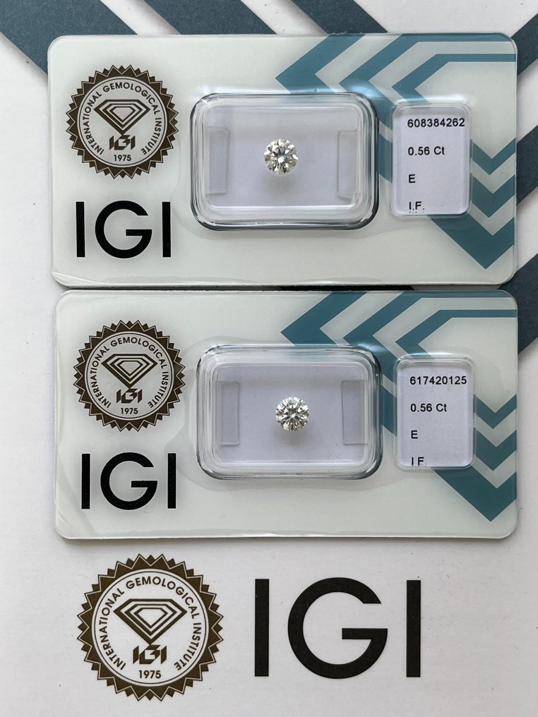 2 pcs 鑽石  (天然)  - 1.12 ct - 圓形 - E(近乎完全無色) - IF - 國際寶石學院（International Gemological Institute (IGI)） #1.1