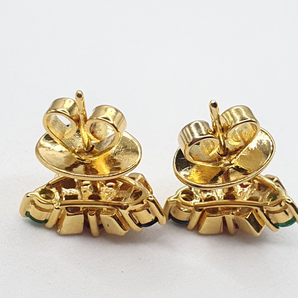 耳環 - 14 克拉 黃金 鉆石  (天然) - 混合寶石 #1.2