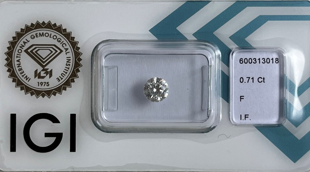 1 pcs Diamant  (Natuurlijk)  - 0.71 ct - Rond - F - IF - Istituto Gemmologico Italiano (IGI) #1.1