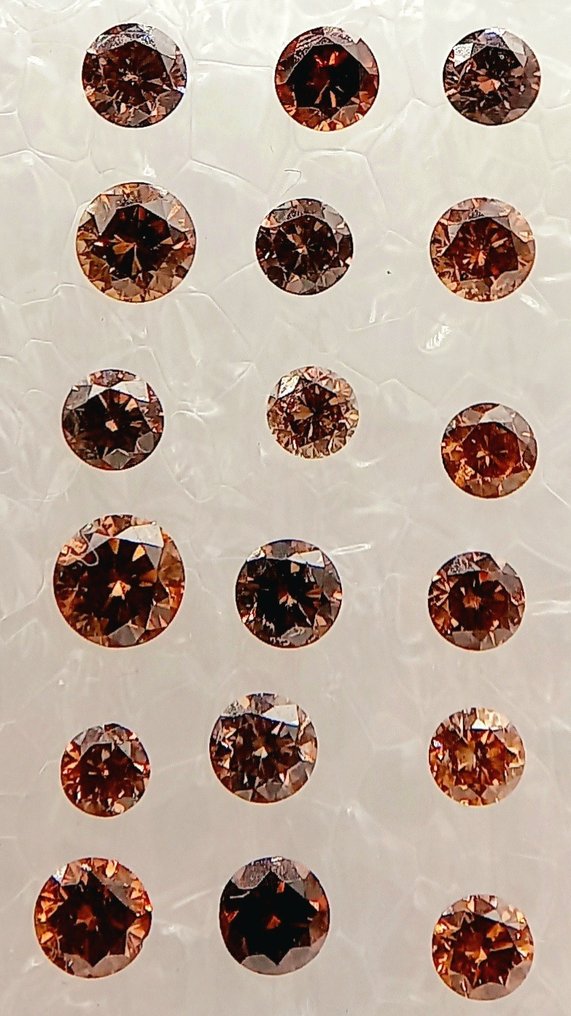 18 pcs Diamant  (Couleur naturelle)  - 0.78 ct - Fancy Orangé, Rosâtre Brun - I1, VS1 - Antwerp Laboratory for Gemstone Testing (ALGT) #2.1