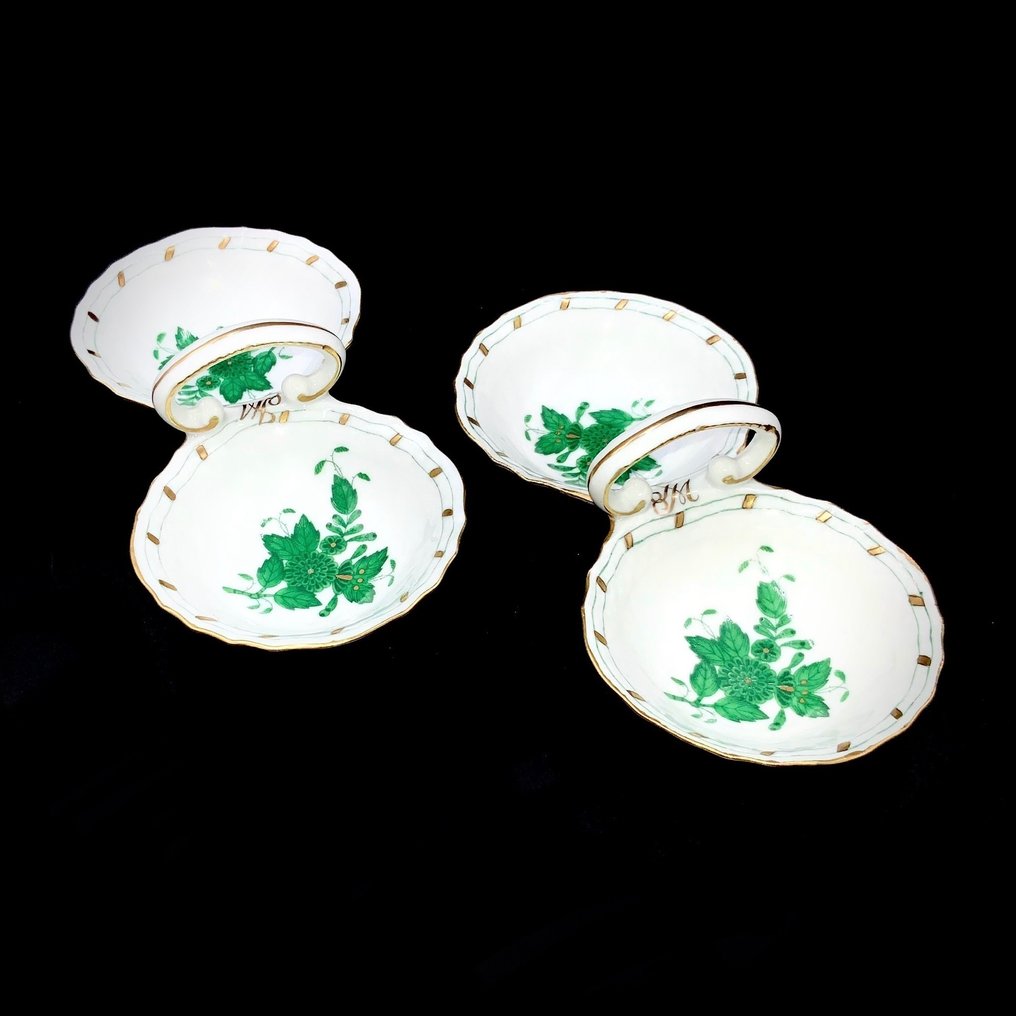 Herend - Exquisite Salt&Pepper Dishes (2 pcs) - Chinese Bouquet Apponyi - Plato - Porcelana pintada a mano. #1.1