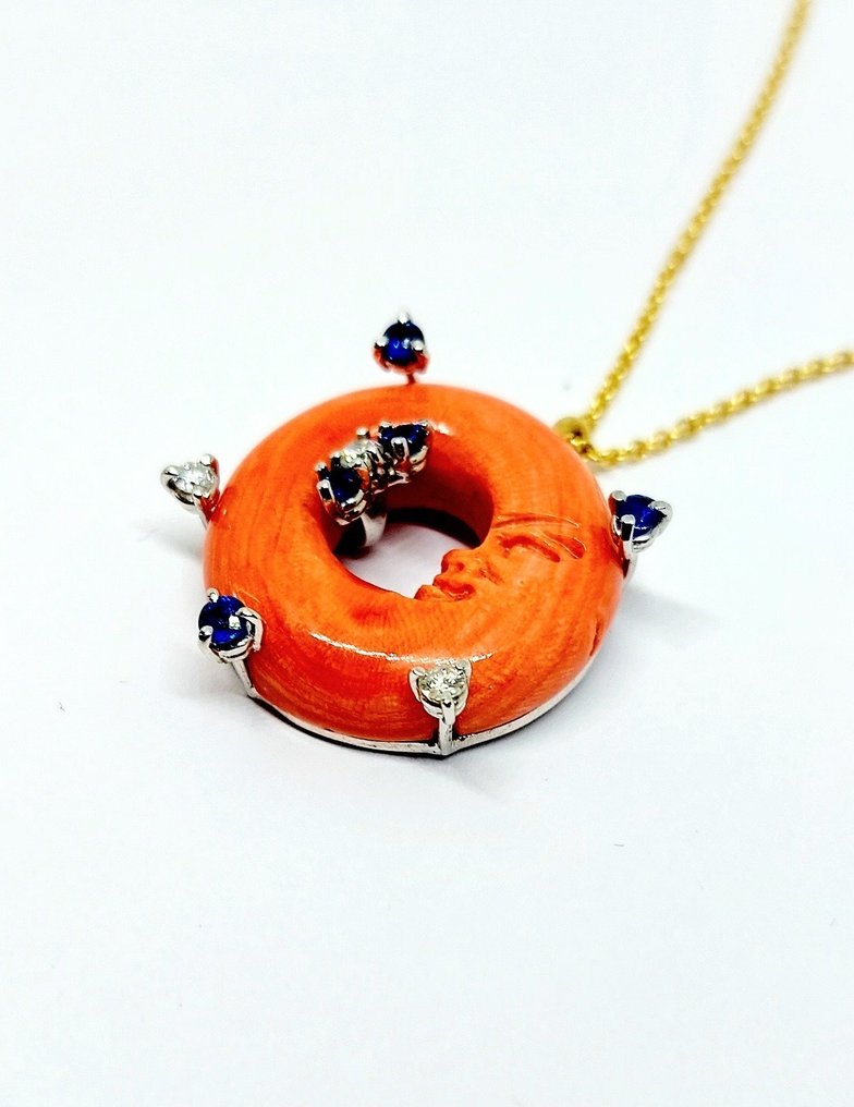 Necklace with pendant - 18 kt. White gold Coral #3.2
