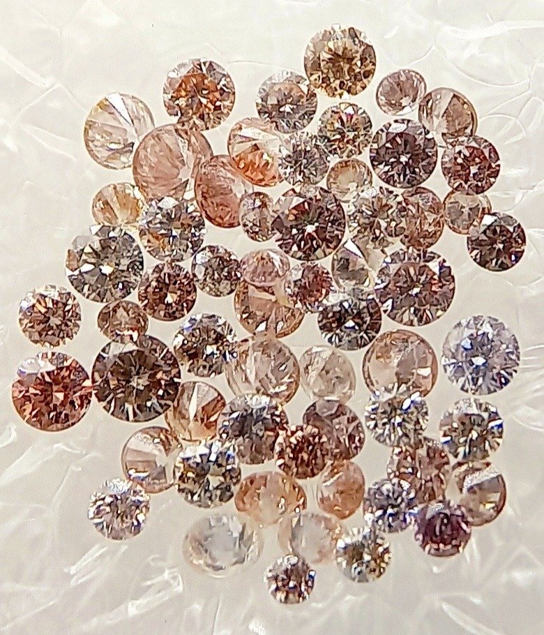 59 pcs 鑽石  (天然彩色)  - 0.67 ct - 圓形 混粉色 - I1, VS1 - Antwerp Laboratory for Gemstone Testing (ALGT) #3.1