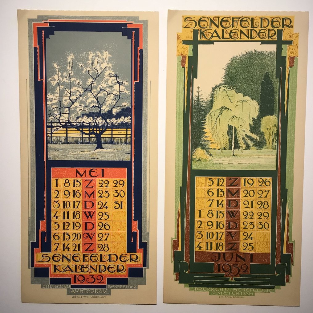 Erna van Osselen Senefelder calendar 1932 12 leaves Catawiki