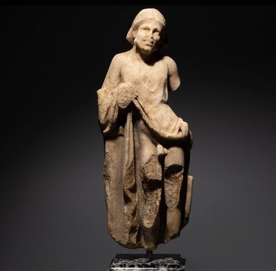 Oldtidens Grækenland Marmor Priapus skulptur. 2. - 1. århundrede f.Kr. 24 cm højde. Spansk eksportlicens #1.1