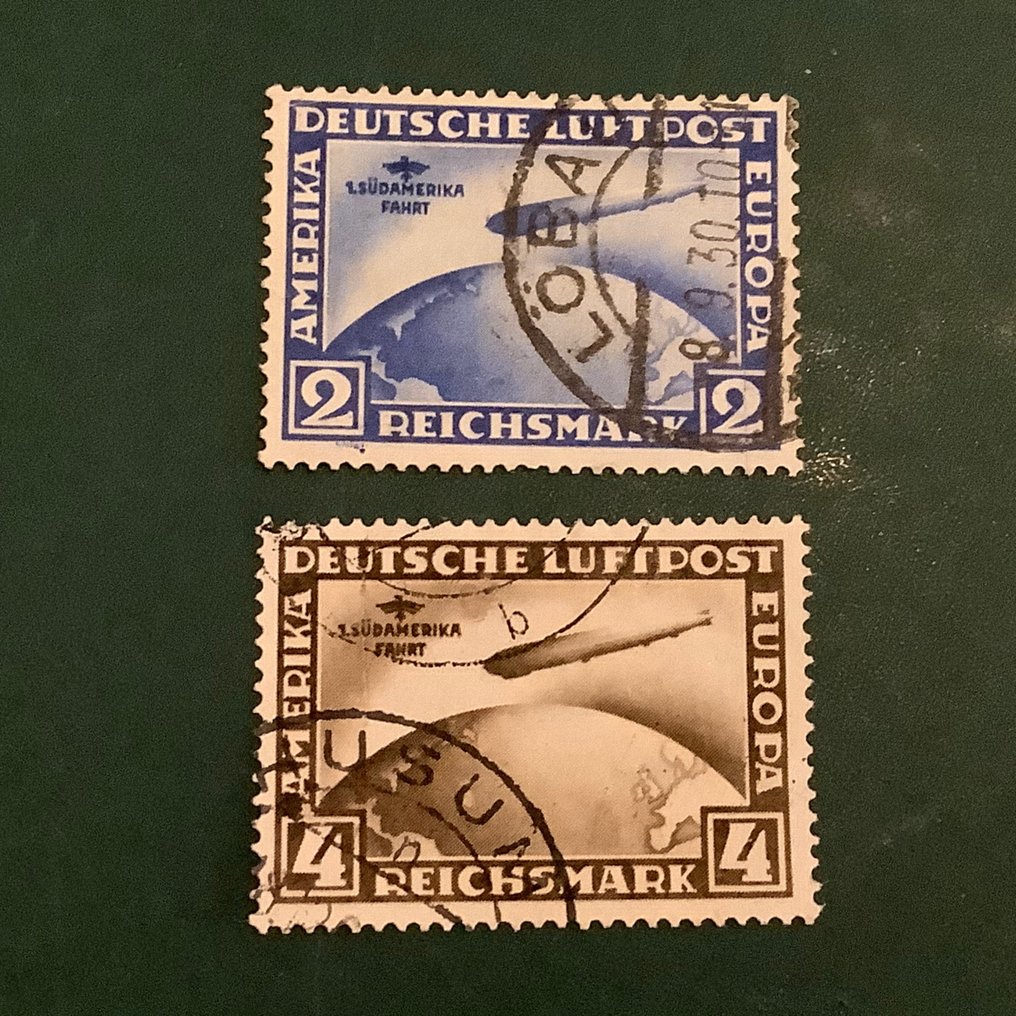 Tyska riket 1930 - Sydamerika Farth med plåtfel, mun ovanför luftskepp och blixtar - Michel 438 Y I en 439 Y I #1.2