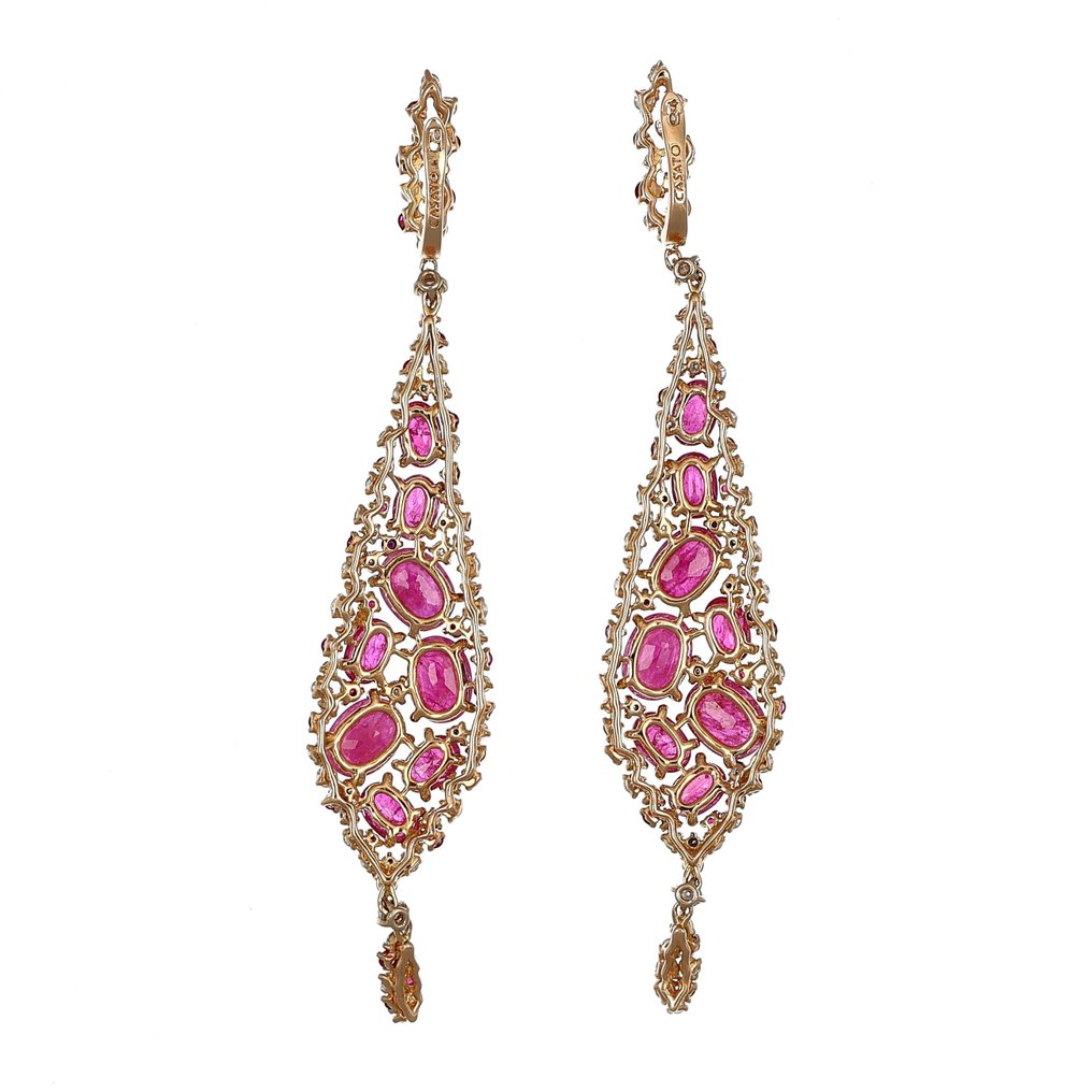 Casato - Earrings - 18 kt. Yellow gold -  2.50ct. tw. Diamond  (Natural) - Ruby #1.2