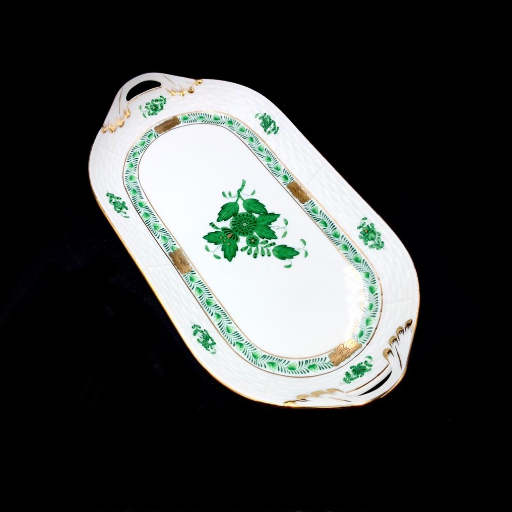 Herend - Exquisite Serving Platter (23,4 cm) - Chinese Bouquet Apponyi Green - Schaal - Handbeschilderd porselein #1.1