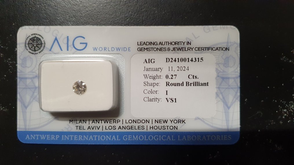 1 pcs Diamant  (Natural)  - 0.27 ct - Rotund - I - VS1 - ALGT (Laboratorul pentru testarea pietrelor prețioase din Anvers) #1.1