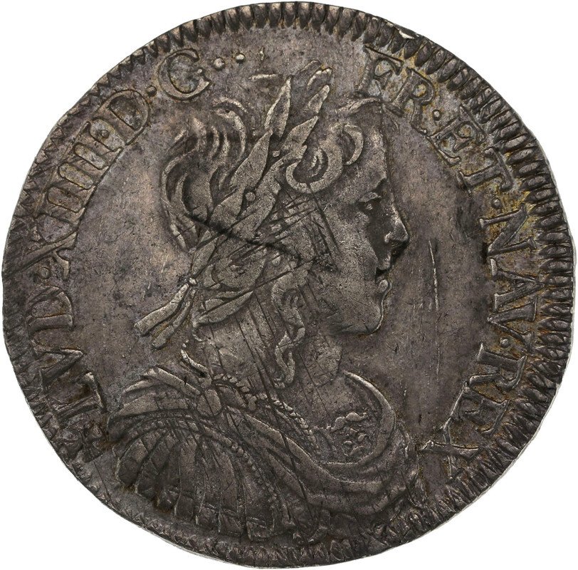 法国. 路易十四 （1643-1715）. 1/2 Écu 1654-T, Nantes #1.1