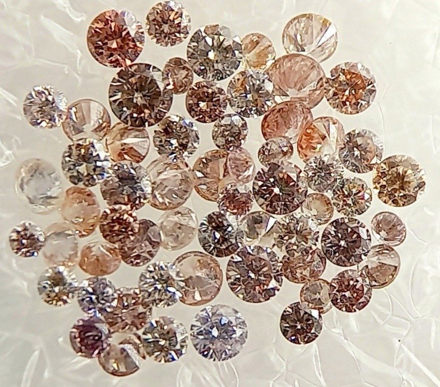 59 pcs 鑽石  (天然彩色)  - 0.67 ct - 圓形 混粉色 - I1, VS1 - Antwerp Laboratory for Gemstone Testing (ALGT) #3.2