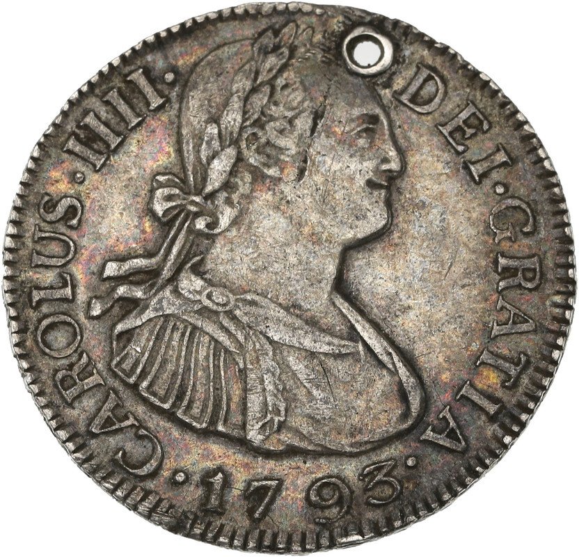 Spanje. Carlos IV (1788-1808). 2 Reales 1793 Guatemala M #1.1