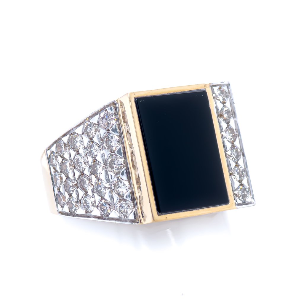 Ring - 14 kt Gult guld -  5.08ct. tw. Diamant  (Natural) - Onyx #1.1