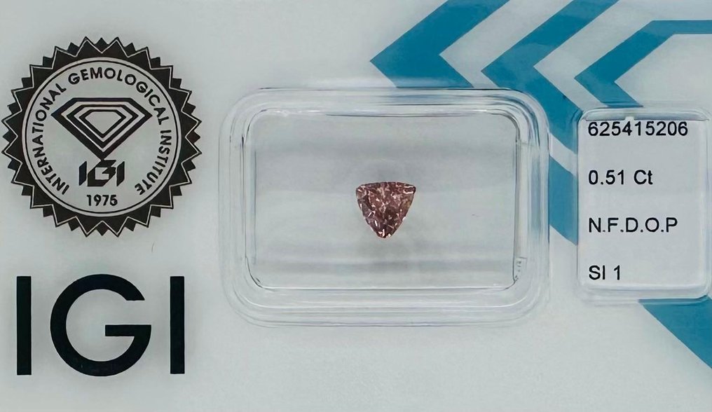 1 pcs Diamant  (Colorat natural)  - 0.51 ct - Triunghi - Fancy deep Portocaliu, Roz - SI1 - IGI (Institutul gemologic internațional) #1.1