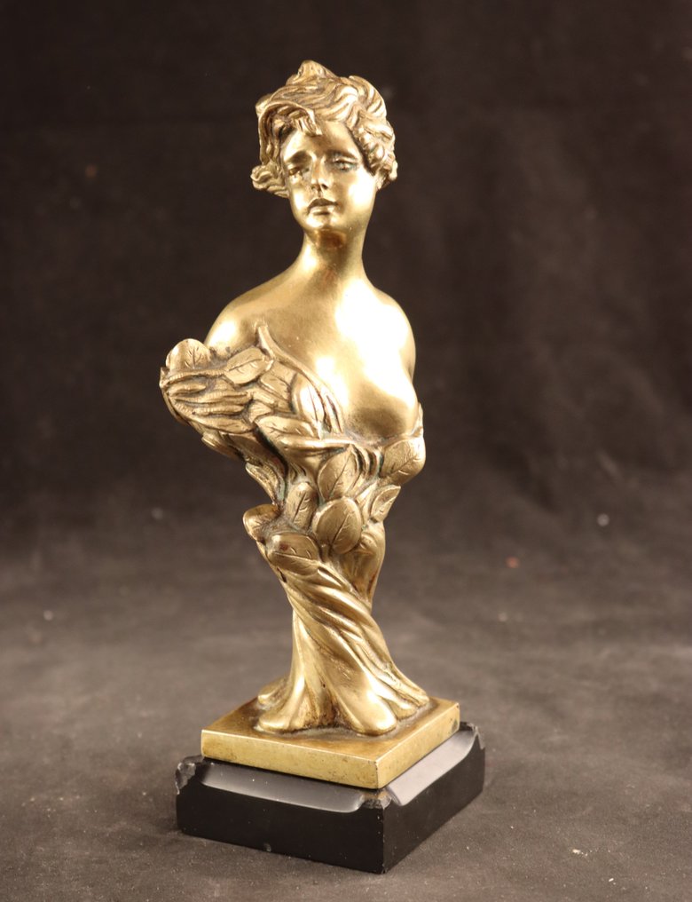 Buste, Art Nouveau beeld dame - 20 cm - Bronze, Marbre #1.1