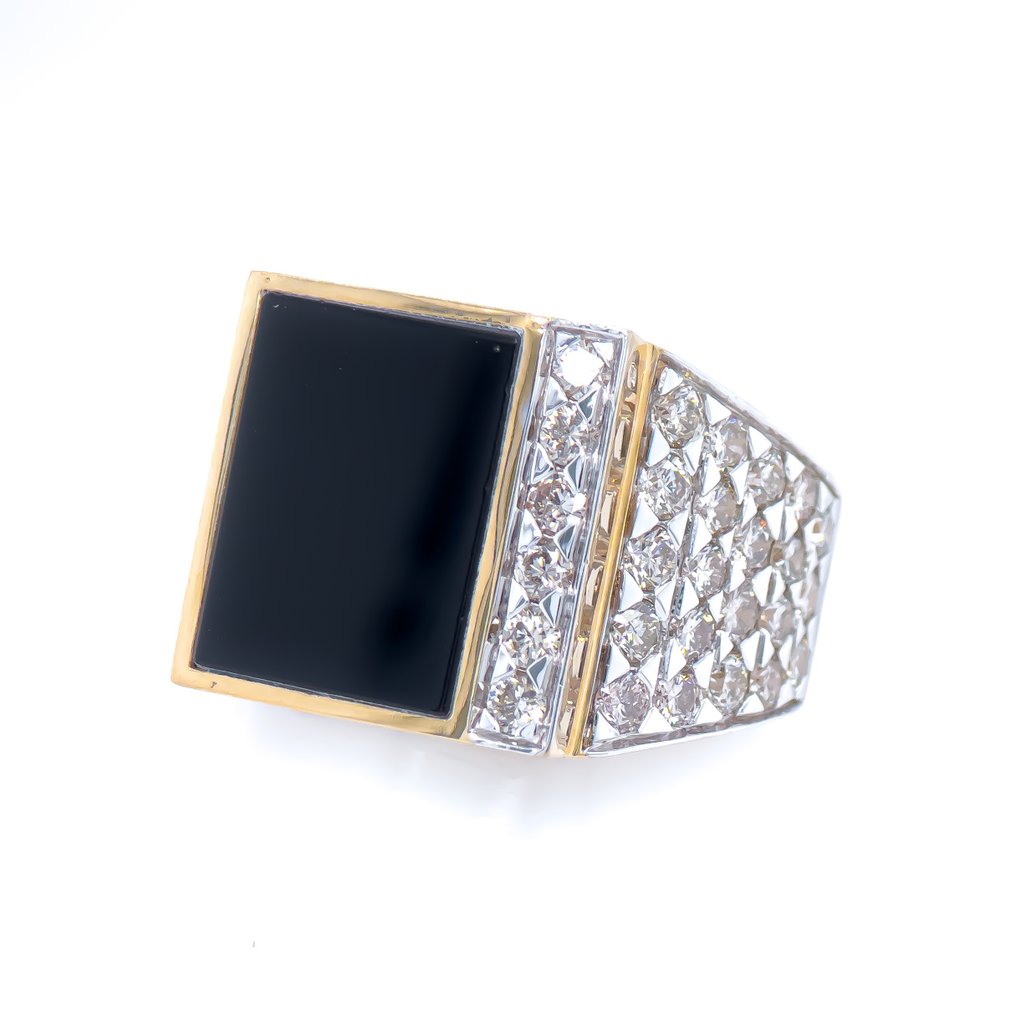 Ring - 14 kt Gult guld -  5.08ct. tw. Diamant  (Natural) - Onyx #3.1