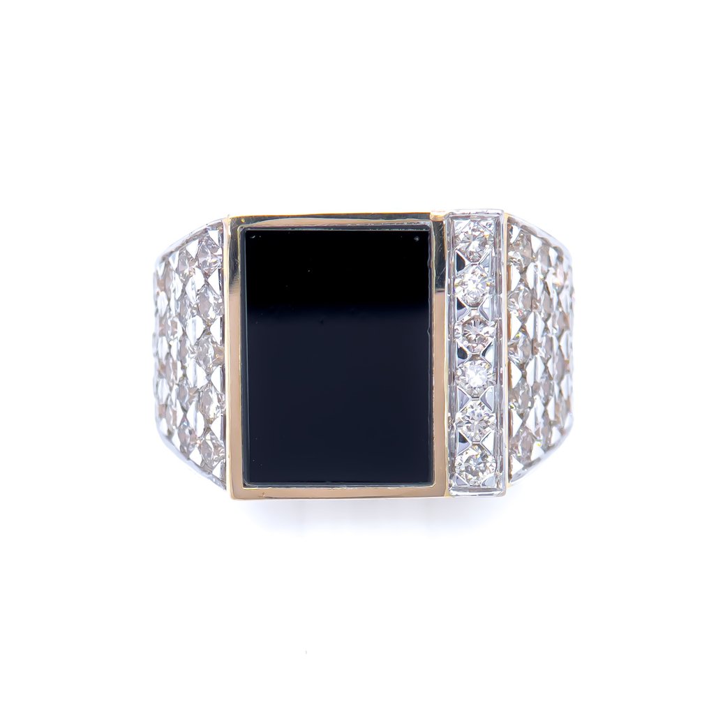 Ring - 14 kt Gult guld -  5.08ct. tw. Diamant  (Natural) - Onyx #1.2