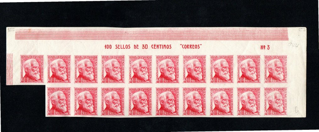 西班牙 1933/1935 - 给自己加糖。 19 张无锯齿邮票，单张角。包括带脚和不带脚的邮票 #1.1