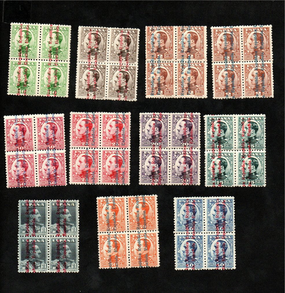 Spain 1931 - Alfonso XIII enabled. Complete series in block of 4. - Edifil 593/603 #1.1