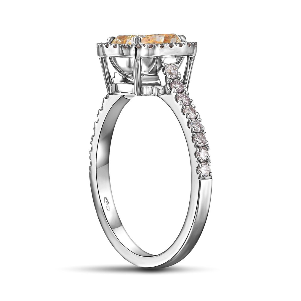 Ring - 18 kraat Gulguld, Hvidguld -  2.18ct. tw. Gul Diamant  (Naturfarvet) - Diamant #3.1
