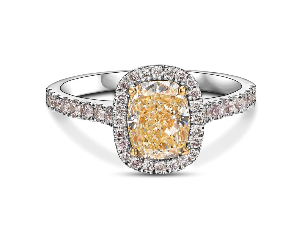 Δαχτυλίδι - 18 καράτια Κίτρινο χρυσό, Λευκός χρυσός -  2.18ct. tw. Κίτρινο Διαμάντι  (Φυσικού χρώματος) - Διαμάντι #1.1
