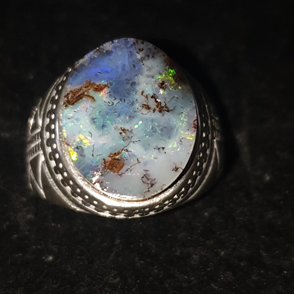 Chevalière argent  s925 opale boulder Australienne  de 12 carats top qualité Bijoux- 9.72 g - (1) #1.1