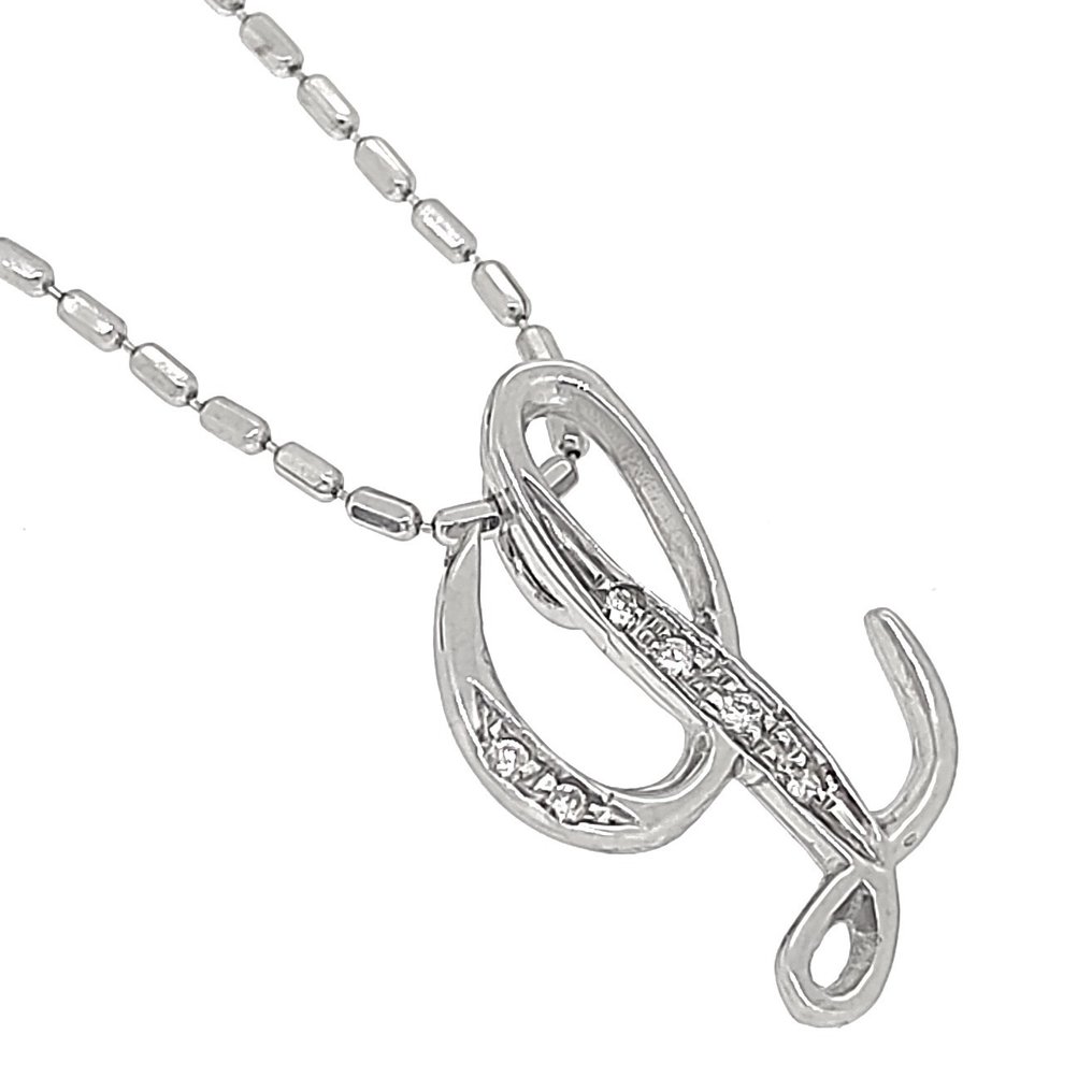 Necklace with pendant - 18 kt. White gold -  0.06 tw. Diamond #2.1