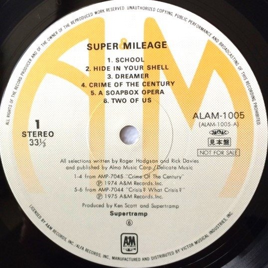 Supertramp - Super Mileage  /Special Only Japan DJ-Promo "Not For Sale" Release In A Few Edition - LP - 1ste persing, Japanse persing, Promo persing, Speciale DJ-release - 1979 #1.2