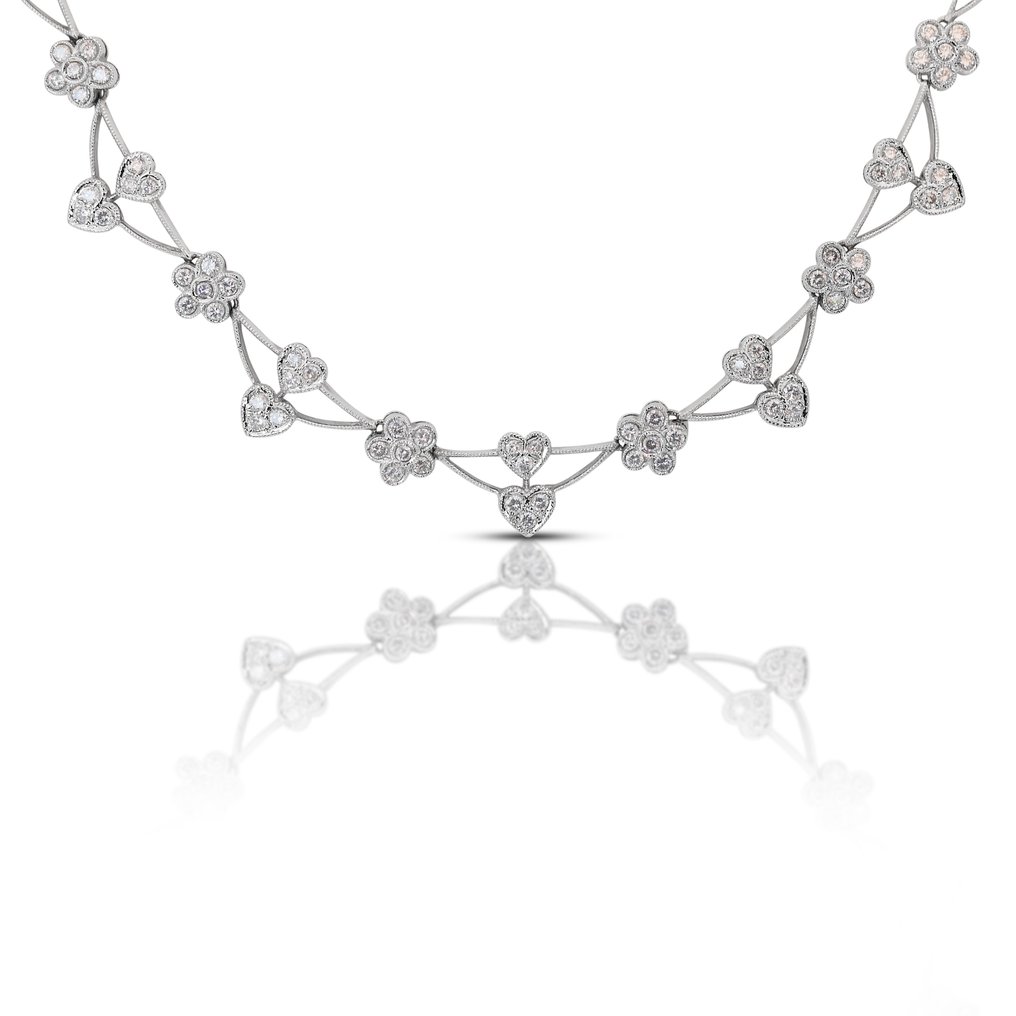 Necklace - 18 kt. White gold -  4.20ct. tw. Diamond  (Natural) #1.1