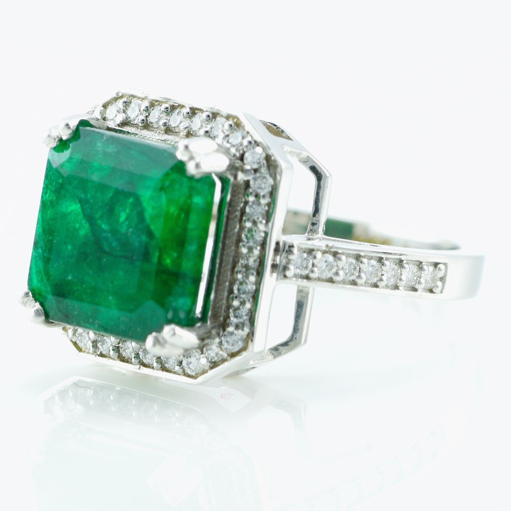 Ring Platin -  5.32ct. tw. Smaragd - Diamant - Smaragd forlovelsesring #2.1