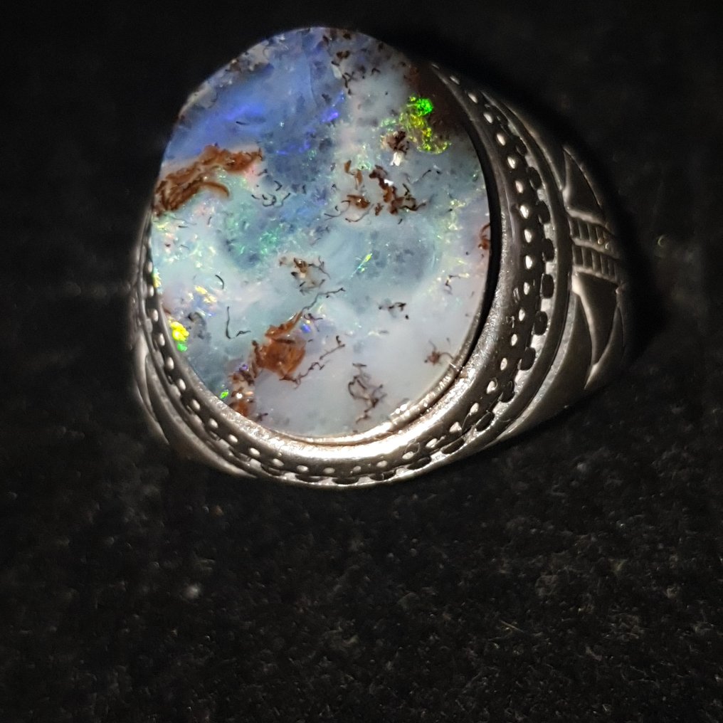 Chevalière argent  s925 opale boulder Australienne  de 12 carats top qualité Bijoux- 9.72 g - (1) #1.2
