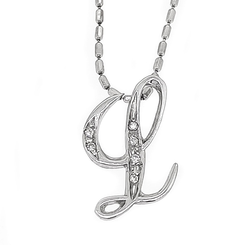 Necklace with pendant - 18 kt. White gold -  0.06 tw. Diamond #1.2