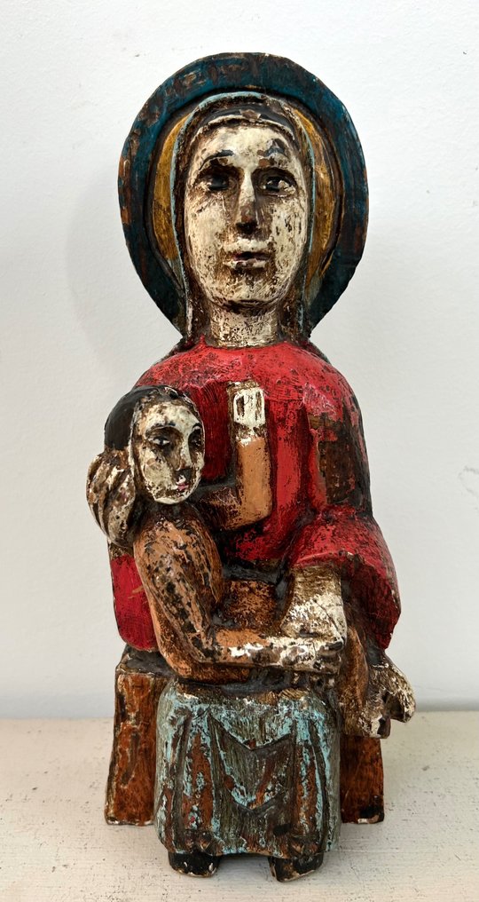 雕塑, Maestà Legno policromo Scultore neo-medievale XX secolo - 26 cm - 木 - 1900 #2.2