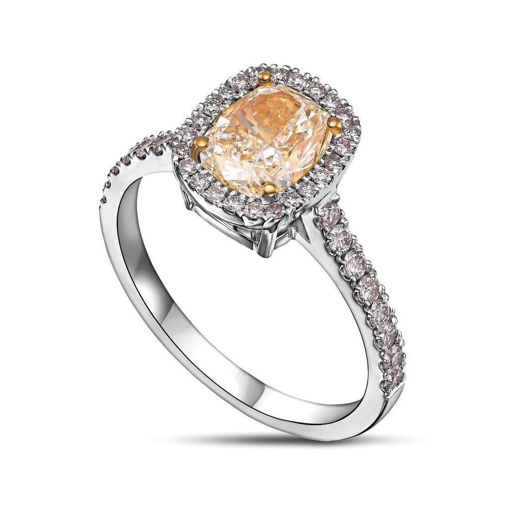 Ring - 18 kraat Gulguld, Hvidguld -  2.18ct. tw. Gul Diamant  (Naturfarvet) - Diamant #2.3