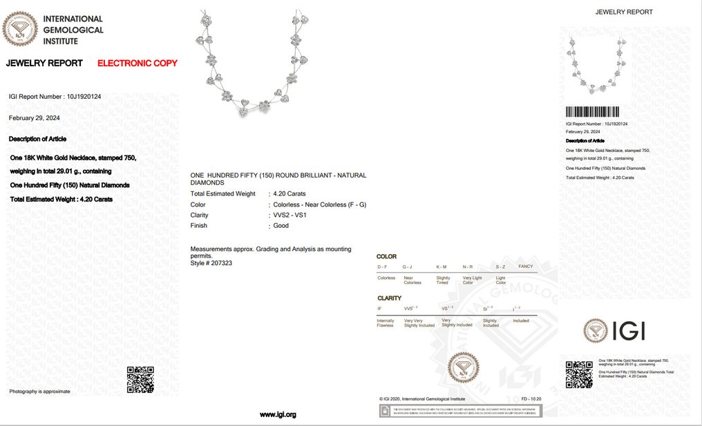Halsketting - 18 karaat Witgoud -  4.20ct. tw. Diamant  (Natuurlijk) #2.1