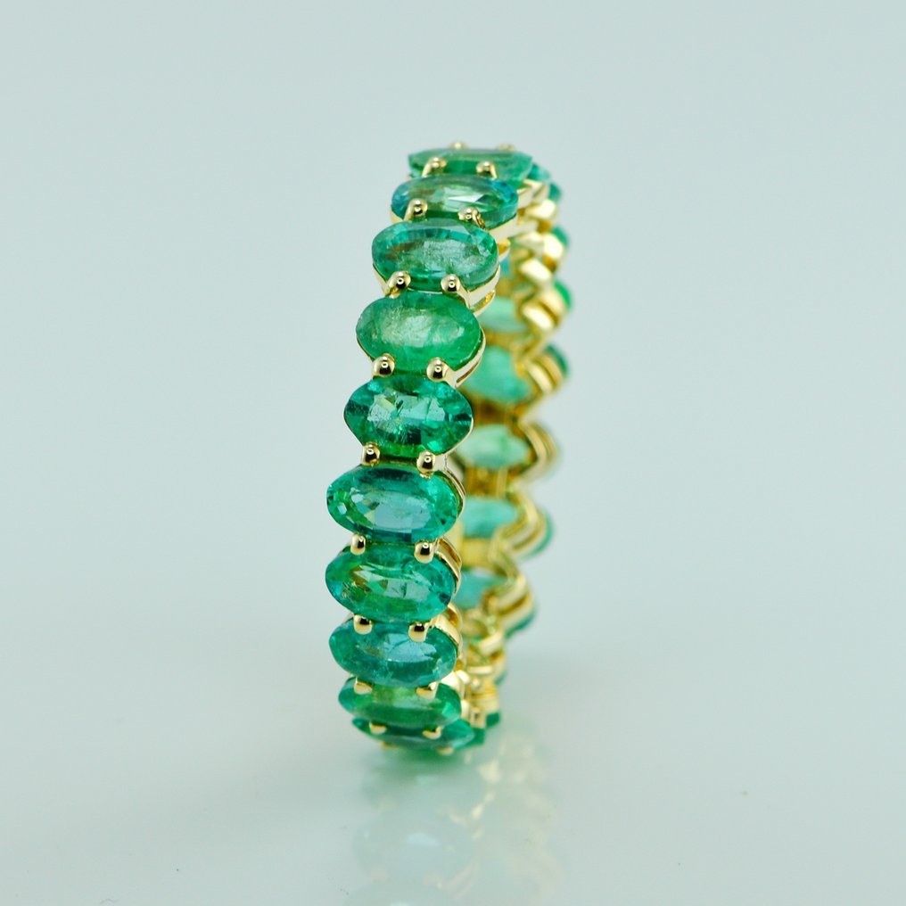 Anello - 14 carati Oro giallo -  4.30ct. tw. Smeraldo - Fede nuziale ovale con smeraldo #1.1