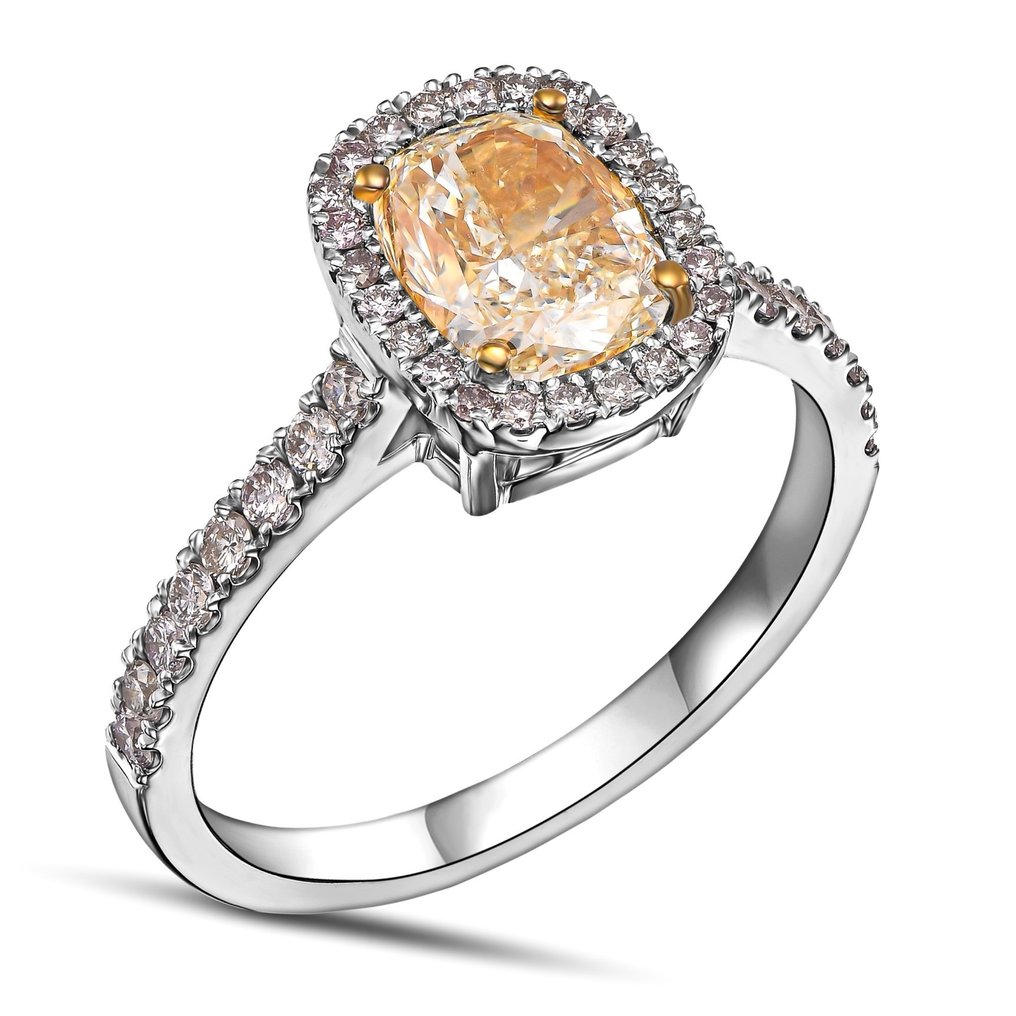 Ring - 18 kt Gelbgold, Weißgold -  2.18ct. tw. Gelb Diamant  (Natürlich farbig) - Diamant #2.2