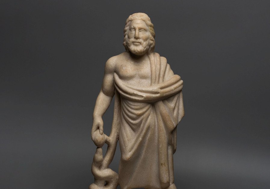 Romerska antiken Stengodslera Intakt skulptur av esculapios, medicinens gud. 43 cm H. - 43 cm #1.1