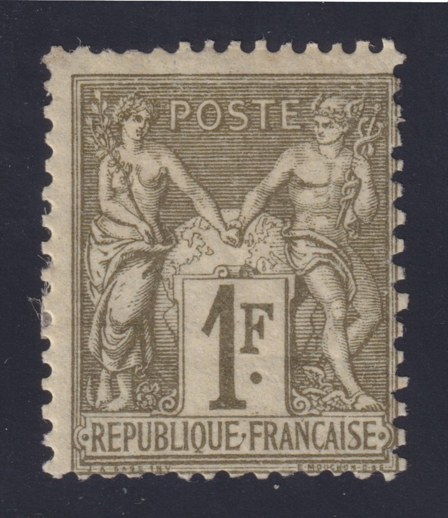 Francia 1876 - Salvias "tipo 1", No. 72 Nuevo* Terneros firmados y vendidos con certificado. Muy bonito. - Yvert #1.1